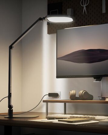 Стійка лампа LED з регулюванням яскравості, захист зору, денне світло, торшер для столу з 3 режимами кольору та сенсорним керуванням/функцією пам'яті, 15W, поворотна, чорна