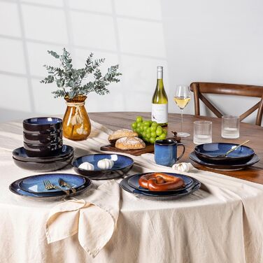 Набір посуду LeRatio на 8 осіб: 24 предмести, кераміка, реактивна глазур, блакитний, для посудомийної машини та мікрохвильовки