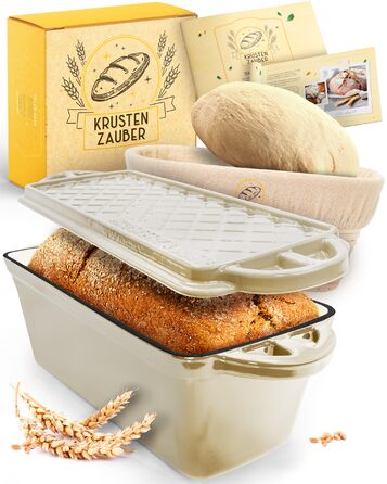 Форма для випічки хліба Krustenzauber емальована з кришкою та кошиком для бродіння, 28 см. Чавунна форма для хліба, кексу, тостів. Аксесуари для випічки хліба.
