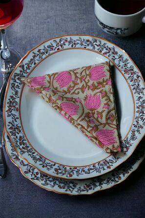 Cloth Napkins, 12 Pieces, Cotton, Floral Pattern, Reusable, Indian Block Print, Washable Napkins for Wedding, Party, Boho Decor (Multicolor 1), Size L (18.0 x 18.0 inches)