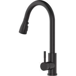 Кухонний змішувач SEMANEY з витяжною насадкою, чорний матовий, з 3 функціями, 360° обертання, з нержавіючої сталі