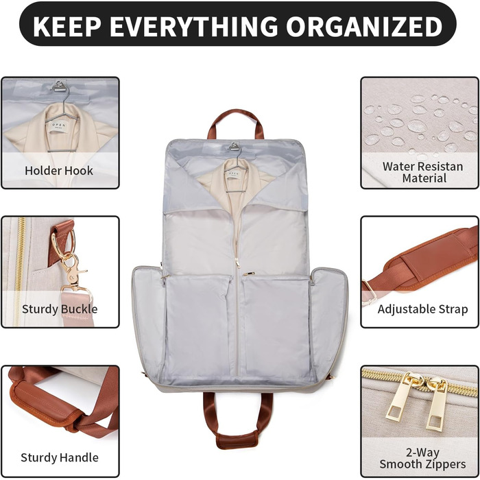 Portable Garment Bag, Men's Garment Bag for Business Travel, Large Leather Travel Bag with Shoe Compartment (Size L, Beige)