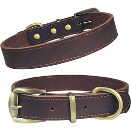 Нашийник для собак з натуральної шкіри, регульований, з металевою застібкою та кільцем, для великих порід