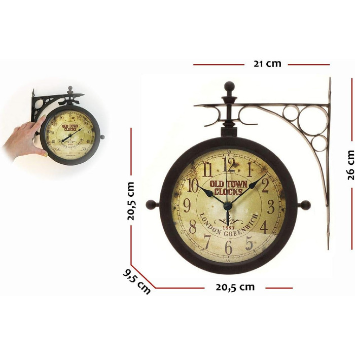TFA Dostmann Nostalgia Wall Clock and Thermometer, Garden Clock, 60.3011, Outdoor Clock, Suitable for Outdoor Areas, Double-Sided, Antique Copper, L 270 x W 95 x H 295 mm