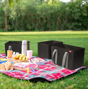 Achilles 3-Piece Set Shopping Basket - Shopping Bags - Storage Boxes - Trunk Bags - Shopping Box - Black - 37x25x25cm