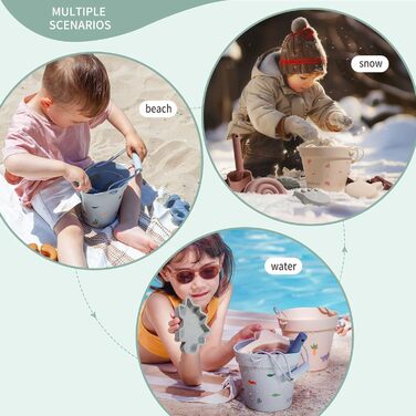 Coolable 6 PCS Beach Toys for Kids, Silicone Beach Toy Set, Includes Bucket, Shovel, and 4 Sand Molds for Boys and Girls (Rainbow)