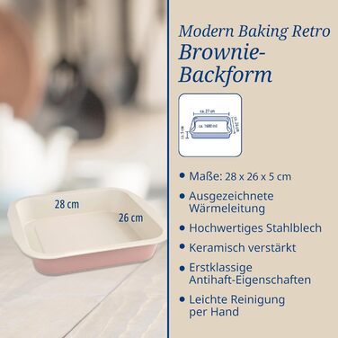 Форма для випічки Dr. Oetker Springform Ø 20 см з плоскою основою, кругла, Modern Baking - Retro Design, керамічно посилена преміум-антипригарне покриття (рожева/кремова), 1 шт. (форма для брауні 28 x 26 см)