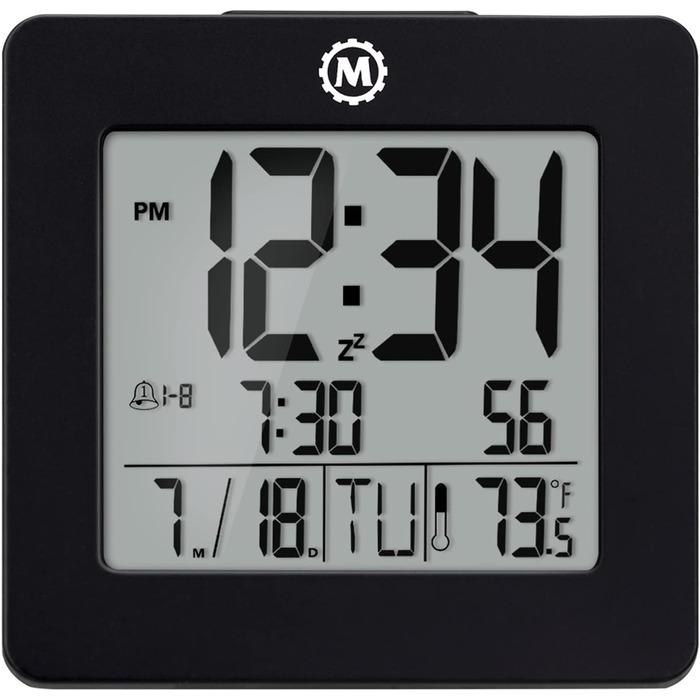 Marathon Alarm Clock | Digital Clock with Date, Temperature, and Calendar | Dual Alarm with Snooze Function and 7 Language Options | Backlit
