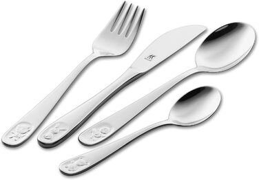 Набір дитячого столового прибору Zwilling Bino, 4 предмети, з тисненням зображень тварин, для дітей від 3 років, нержавіюча сталь 18/10, без пластикової упаковки
