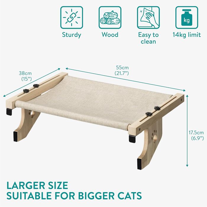 Navaris Cat Hammock for Windowsill - Cozy Lounger - Window Perch Cat Bed - Window Sill Lounger for up to 14 kg - Tool-Free Assembly