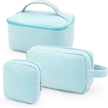 Набір косметичок для жінок: 3 шт. для макіяжу, подорожей та щоденного використання (блакитний)