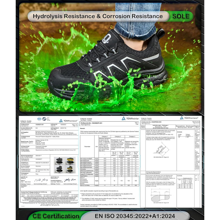 Черевики безпеки чоловічі/жіночі ESD Antistatisch SR, неслизькі робочі черевики з металевим підноском, легкі, дихаючі, комфортні, широка колодка, для промисловості та виробництва, 43 EU, чорні