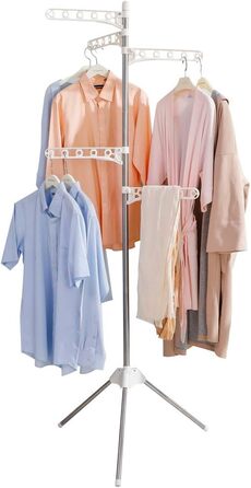 BAOYOUNI Folding Clothes Rack Clothes Drying Rack Garment Rack Clothes Rack Universal Clothes Dryer, with 5 Folding Clothes Hooks, Space-Saving, for Shirts, Blouses, Sweaters, Dresses