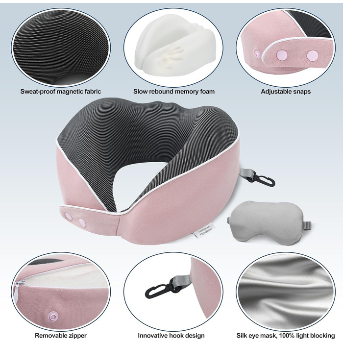 Подушка для шиї Comfy - подорожі літаком, автомобілем, поїздом. З регулюванням, Memory Foam, 3D-маска для сну, підтримка 360°, Rougepuder