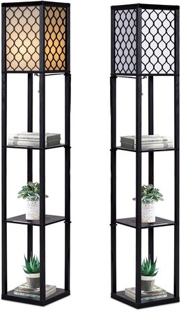 Стельова лампа RELAX4LIFE з 3 полицями, 26 x 26 x 160 см, чорна (Модель 2)