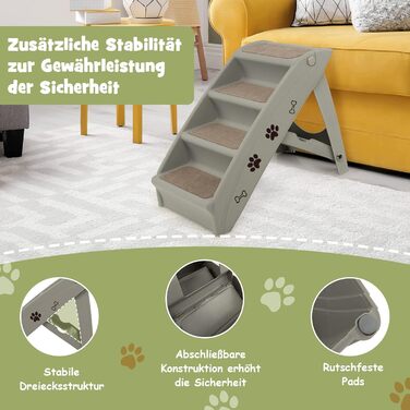COSTWAY 4-Step Pet Stairs with Carpet, Dog Stairs Plastic Cat Stairs Folding, Portable Dog Ramp Pet Stairs for Dogs and Cats, Pet Ramp for Climbing and Scratching (Gray)