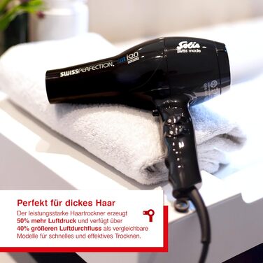 Фен Solis Swiss Perfection 440 Föhn: 2300 Вт, іонізація, AC-двигун, 3 режими температури, 2 швидкості, чорний