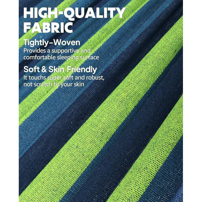 Гніздо-гамак для відпочинку з бавовни, 300x150 см, місткість до 300 кг, з кріпленнями та подушкою (блакитно-зелена смужка)