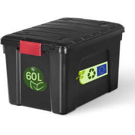 Iris Ohyama Large Plastic Storage Box, 60L Garage Storage Box, 3-Piece Set, SIA-60, Black, Stackable, Staples? B59 x D39.5 x H35.5 cm (60L x 1)