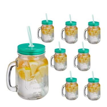 Relaxdays Set of 8 Drinking Glasses with Lid, Green