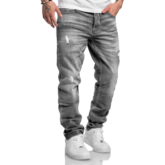 Чоловічі джинси Regular Straight Fit Denim Hose Destroyed R7998 (33W/34L, світло-сірі)