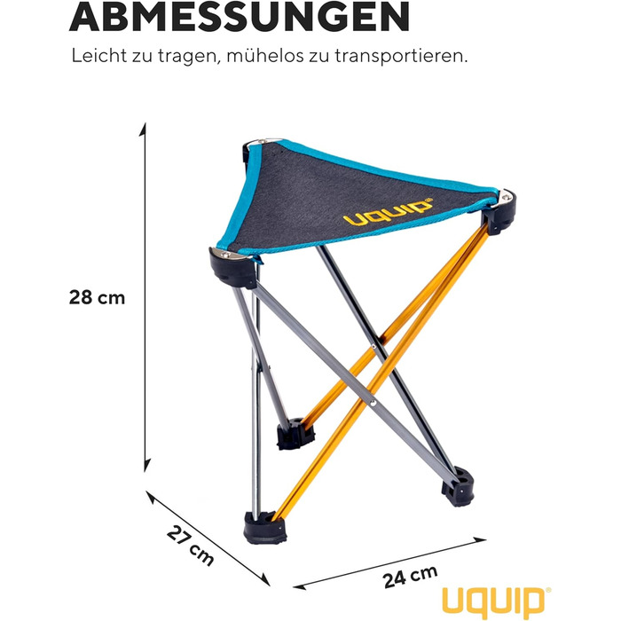 Стілець для кемпінгу Uquip Trinity M Mini – легкий, триногий, 150 кг, блакитний/жовтий, середній