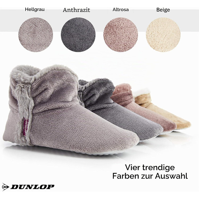 Жіночі зимові капці-чоботики DUNLOP з ефектом пам'яті Memory Foam, теплі плюшеві домашні тапочки протиковзні, темно-сірі (розмір 40 EU)