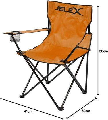 Кемпінговий стул JELEX Expedition зі спинкою, підлокітниками та тримачем для напоїв, простий механізм складання. Олив'яний, стійкий до бруду та води.