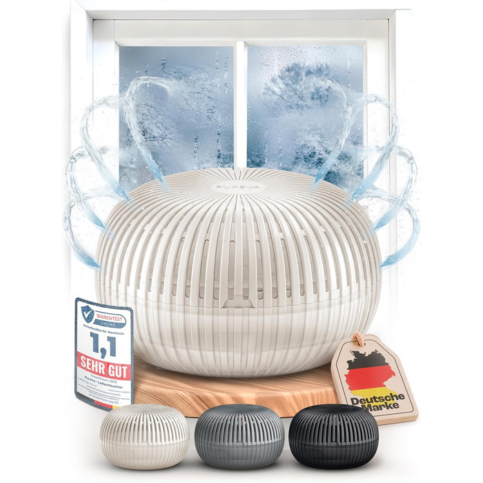 Безструменевий осушувач повітря Flow для кімнат до 25 м² з гранулами осушувача 450г - для комфортного мікроклімату (кремовий)