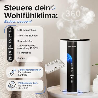 Ультразвуковий зволожувач повітря 4.2л з аромадифузором та нічним світлом, тихий для спальні та дитячої кімнати, для немовлят та рослин, з пультом керування та 360° форсункою