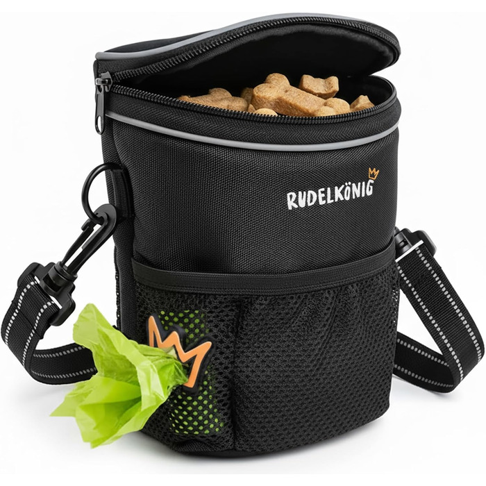 Сумка для ласощів для собак Rudelkönig - практична сумка для прогулянок та дресирування собак, фідер для собак з дозатором кульок для прибирання, чорний, базова модель