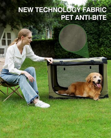 Складана переноска для собак середніх порід, 76x54x54 см, зелена. Зручна переноска для транспортування в авто, з міцною сіткою та м'якою підстилкою для дому та подорожей.