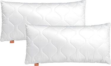 sleepling Basic 300 2-piece Pillow Set, 40 x 80 cm, Pillows made of 100% Cotton Satin, adjustable fill, size guarantee, fill weight guarantee, 60 degrees, Ökotex 100, white 2 40 x 80 cm