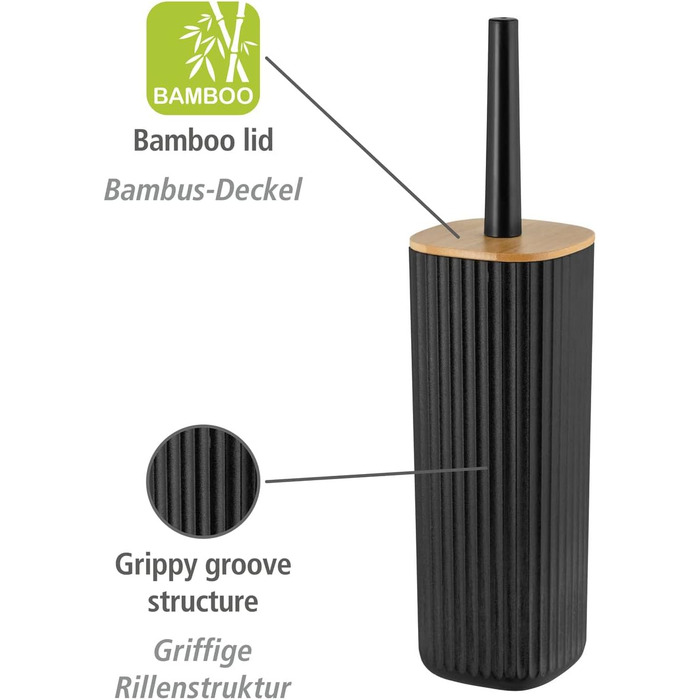 Набір для туалету WENKO Rotello: щітка та тримач з бамбуковим кришкою, білий/натуральний, Ø 10 x 36 см