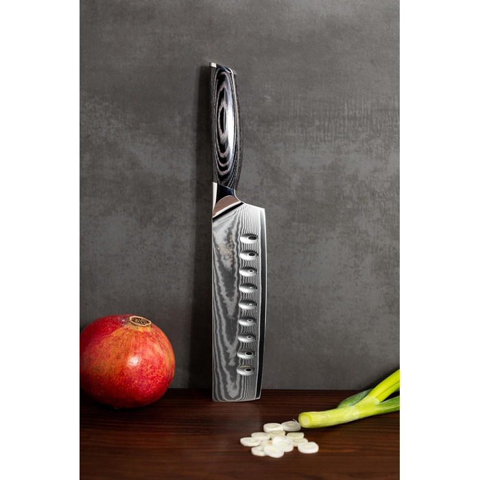 Ніж кухонний Wolfblood PRO Nakiri Damast XL 31 см, сталь Дамаск 67 шарів, 62 HRC, дерев'яна ручка, подарункова коробка