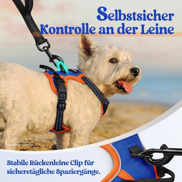 Нашийник для собак Rabbitgoo середнього розміру, анти-тяга, регульований, для великих собак, дихаючий, з світловідбиваючими смугами, безпечне керування, L (Синій+Помаранчевий, XS (1 шт.))