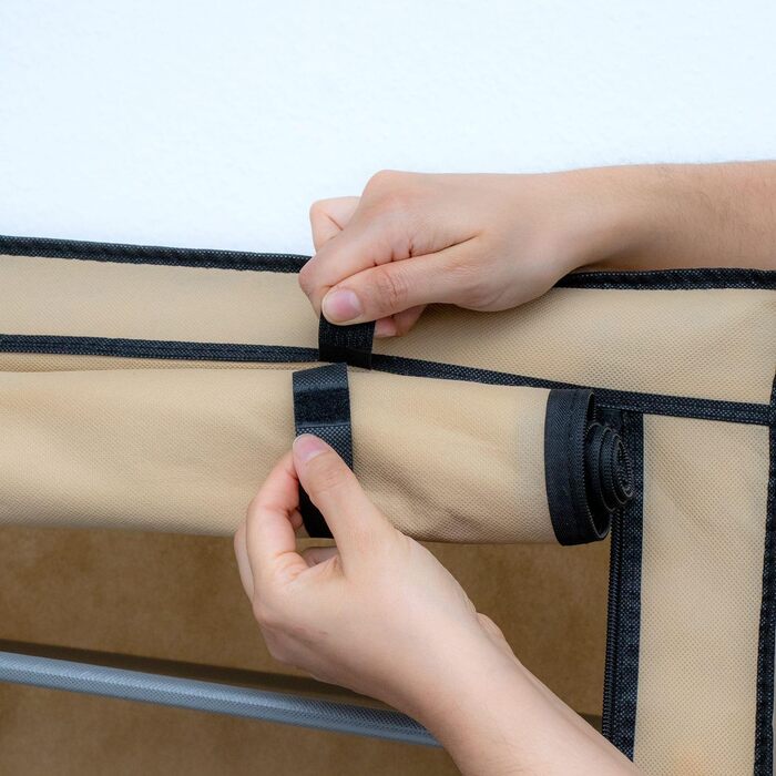 INTIRILIFE Folding Wardrobe 170x58x28 cm - with Zipper Fabric Wardrobe Clothes Rack Shoe Shelf with 9 Storage Compartments - Camping Folding Cabinet Textile Wardrobe (Creme Beige)