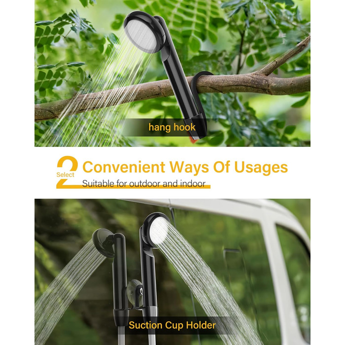 Portable Camping Shower with Pump - Rechargeable Battery Powered Camping Shower Set with 1.8m Hose - Camping Shower Set for Garden, Camping, Car Washing, and Pet Washing