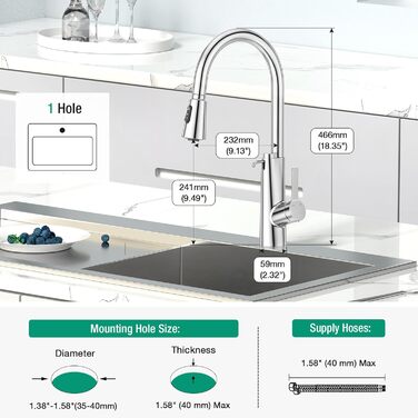 Кран кухонний CREA Wasserfall висувний з дозатором мила, нержавіюча сталь, 360° оберт, 4 режими, хром