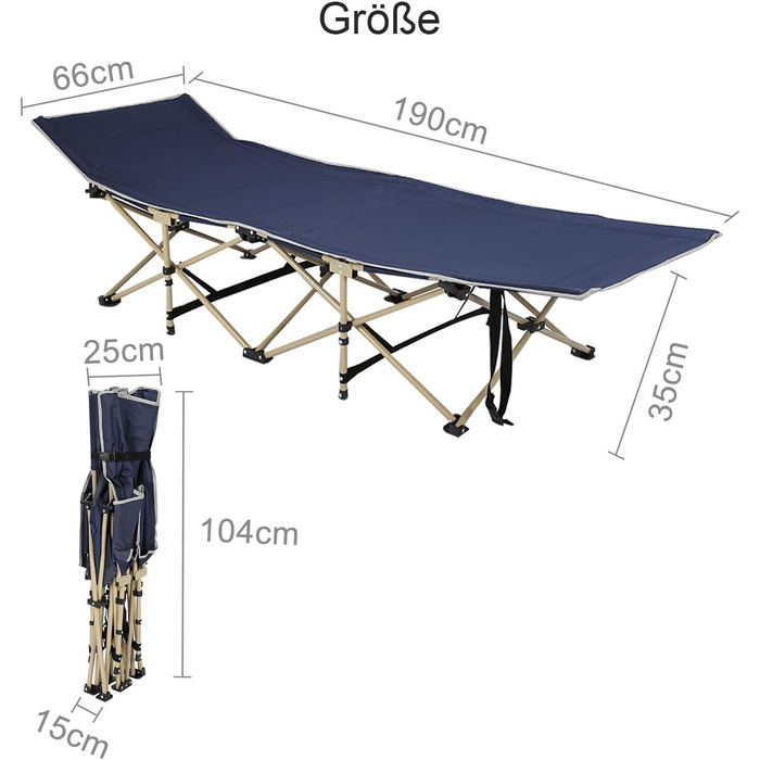 Розкладне ліжко для кемпінгу Trintion XL - міцна та зручна для відпочинку на природі, вдома та в подорожах (250 кг)
