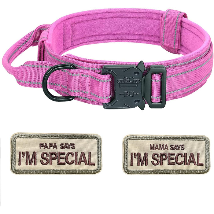 Тактичний нашийник для собак з ручкою, регульований, нейлон, з м'якою підкладкою, металева застібка, для середніх та великих собак, для тренувань, на відкритому повітрі, рожевий, M, рожевий