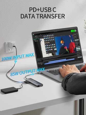 Lemorele Док-станція USB C/A 10Gbps, 3 монітори, 14 в 1: 2 HDMI (4K), Ethernet, 4 USB 3.2/2.0, VGA, Type-C 3.1, PD 100W, Audio, SD/TF, для Windows, MacBook (Блакитна)