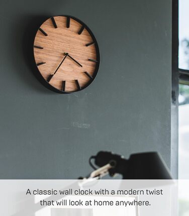 Yamazaki 4108 RIN Wall Clock, Black, Steel/Plywood, Minimalist Design, 26.5 x 4.2 x 26.5 cm (LxBxH)