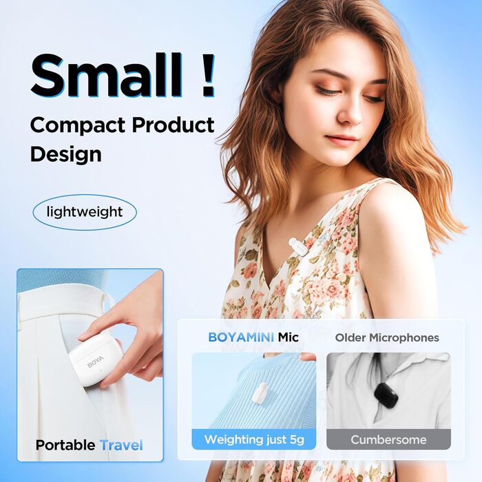 BOYA Mini 2: Бездротовий петличний мікрофон для iPhone 15/16/17 та Android (USB-C), 48kHz/24Bit, для Vlogging та TikTok, білий