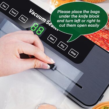 Вакуумний пакувальник 6-в-1 з LED-дисплеєм та 30см зварювальною лінією, 50 шт. пакетів, зовнішній шланг, для сухих та вологих продуктів (сріблястий)