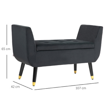 HOMCOM Luxury Bench with Storage, Armrests, and Trunk – Velvet-like Polyester, Rubber Wood, Dark Grey, 107 x 42 x 65 cm | Aosom