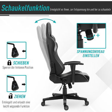 Vinsetto Ergonomic Office Chair Gaming Chair Swivel Chair Made of Faux Leather & Foam Black 67.5x74x126-136cm for Comfortable Working & Gaming