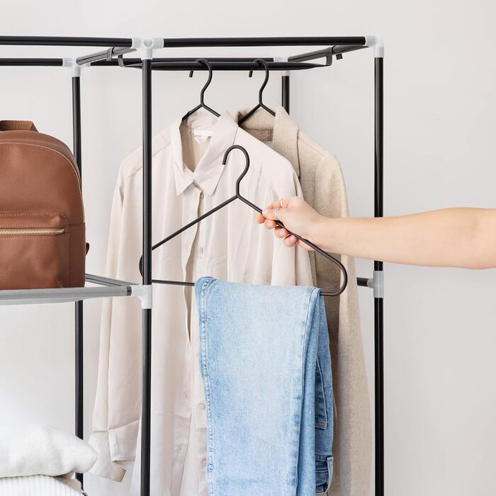 Navaris Fabric Wardrobe with Clothes Rail - Folding Wardrobe 88x170x45cm with Rail - Large, Stable Closet - Foldable Fabric Wardrobe made of Nonwoven Fabric in Light Grey
