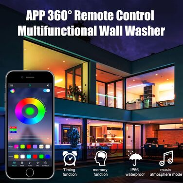 RGB LED Floodlight, 48W RGB Wallwasher Light, LED Bar Light Effects IP66 Waterproof Smart Party Lights with Remote Control and APP Control for Outdoor Indoor Tree Party Garden
