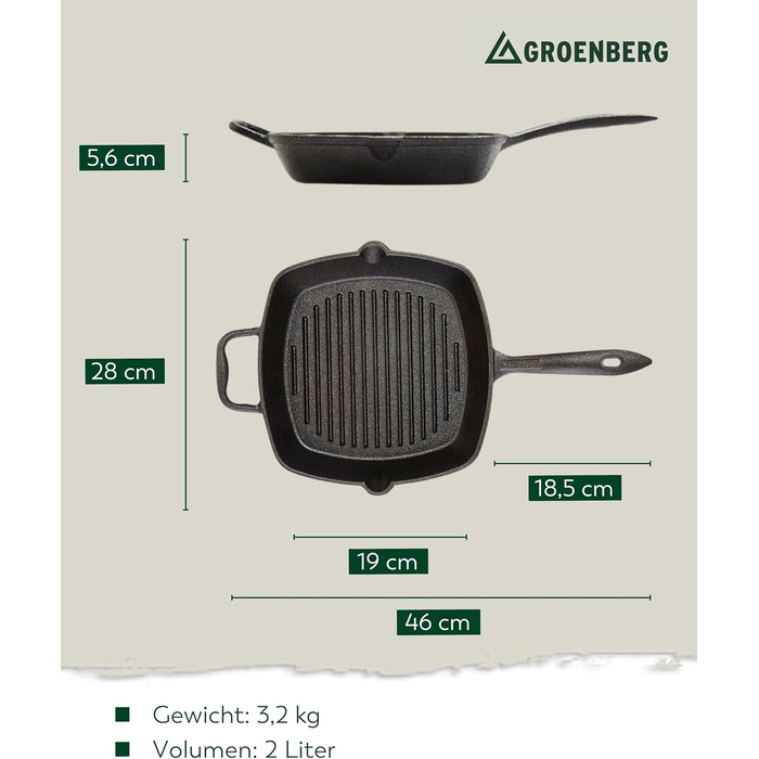 Чавунна сковорода-гриль Nabro квадратна 28 см з ручкою